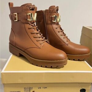 Michael Kors Brown Leather Ankle Boots with Gold Accents